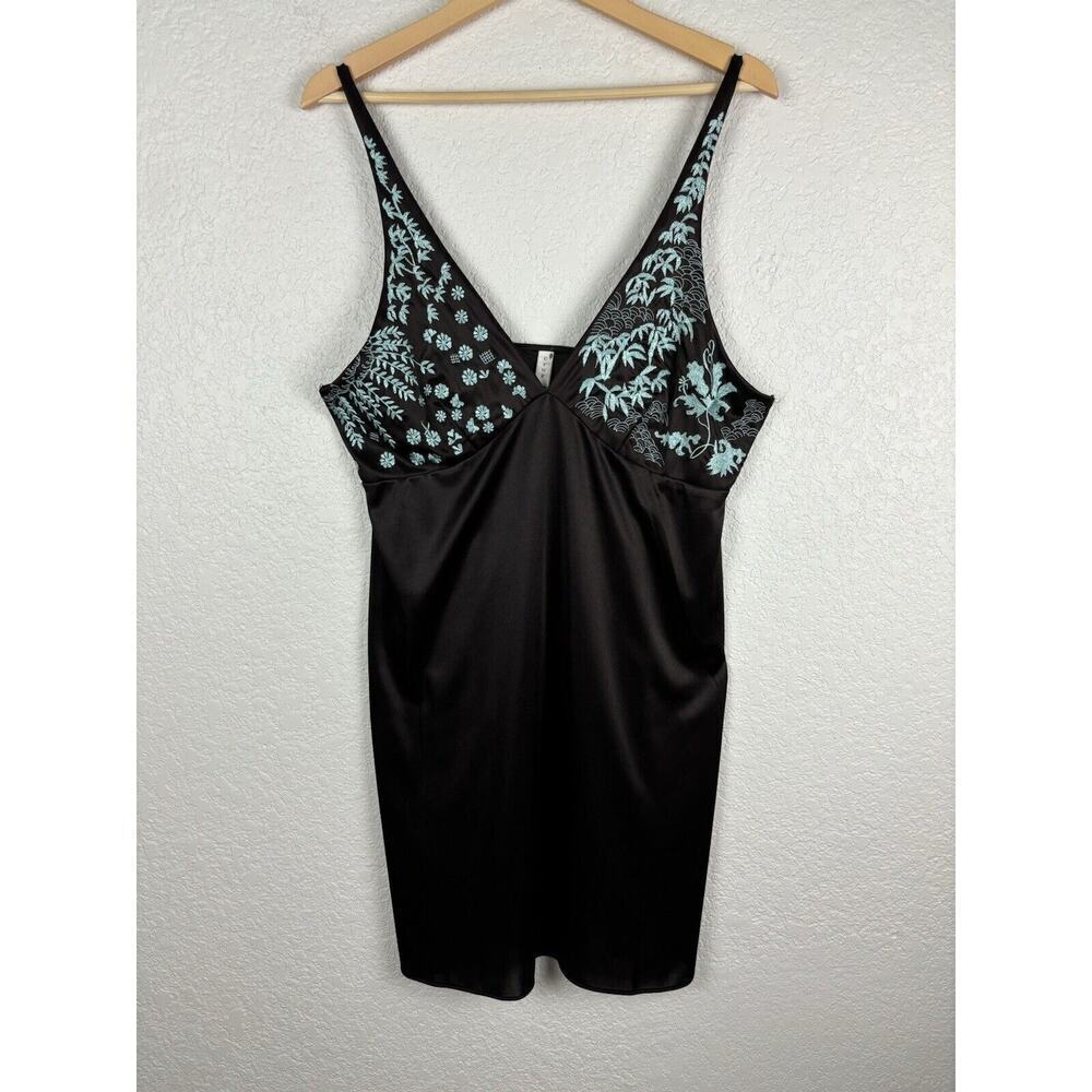 Natori Cruz Womens Slip Nightgown Sz Large Brown‎ Turquoise Embroidered Feminine